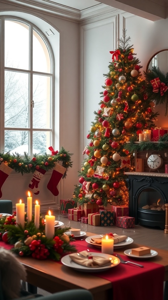 Festive Christmas Decor Ideas for Your Home A cozy living room decorated for Christmas with a tree, garlands, and candles.
